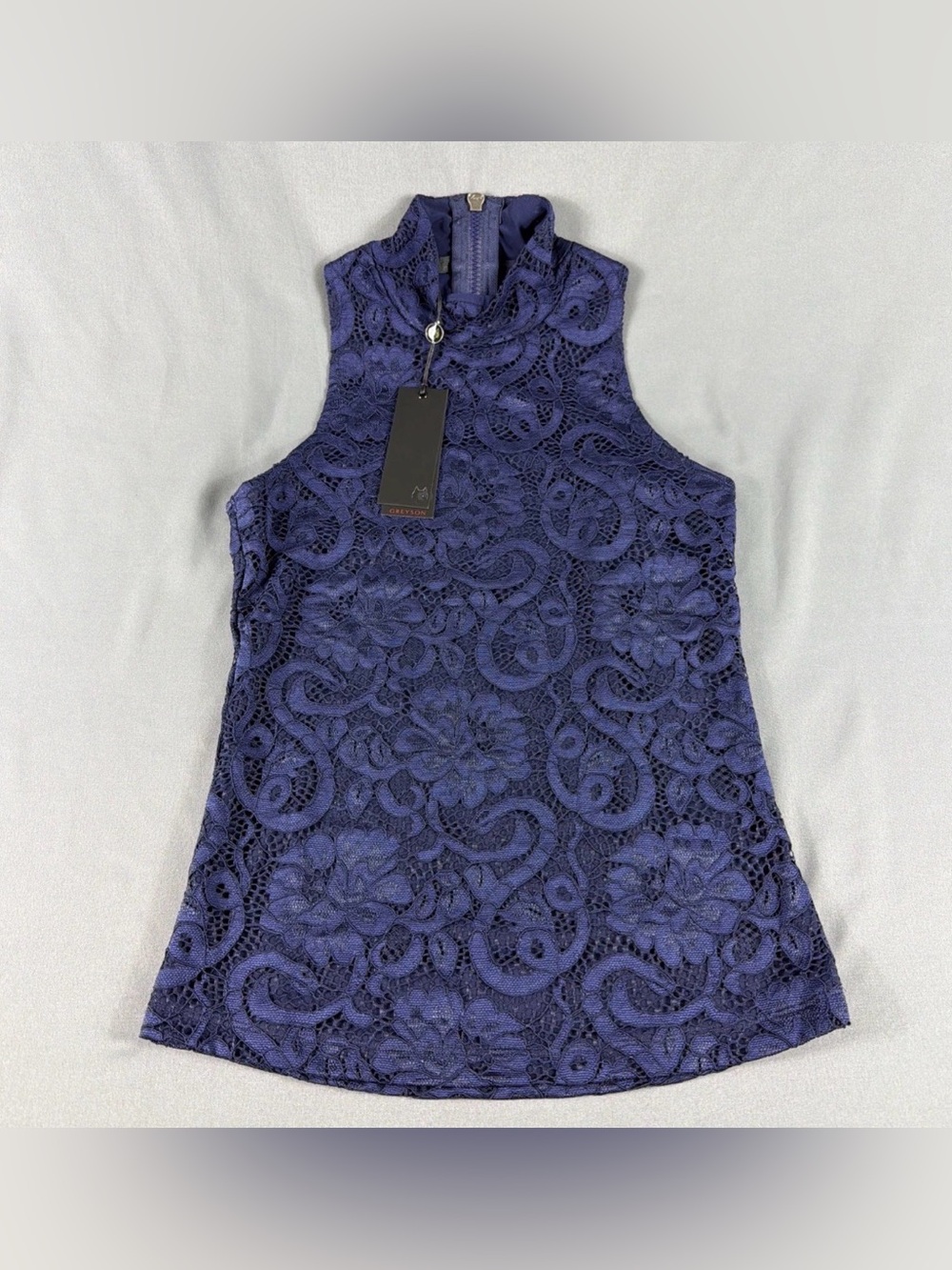 Greyson Womens Golf Shirt Lennox Lace Mock XS Midnight Sky Nylon MSRP $120